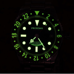 2024 New PX1719 NH34 GMT Luxury Sports Style Full Luminous Bidirectional Sapphire Bezel Automatic Mechanical Watch 20 Bar